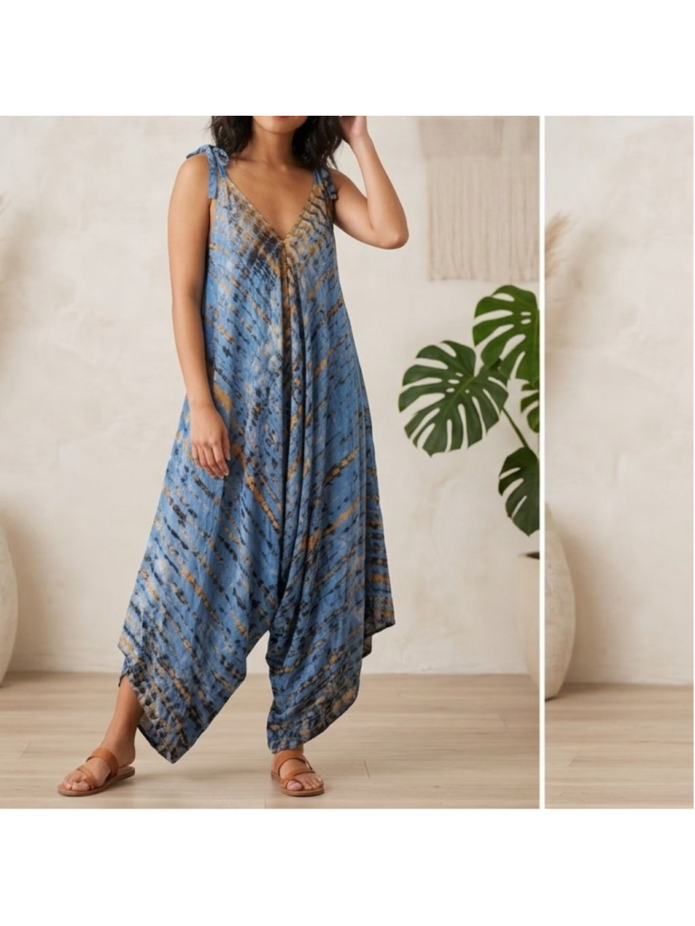 Boho Tie-Dye Harem Jumpsuit | Festival Shibori One-Piece Jumper Romper Tie Strap